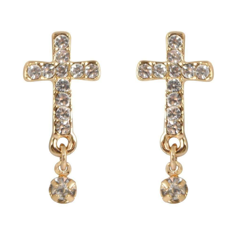Clip On Elegant Crystal Cross Drop Earrings