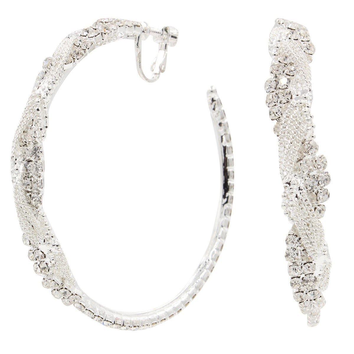Clip On Stunning Crystal Braided Hoop Earrings
