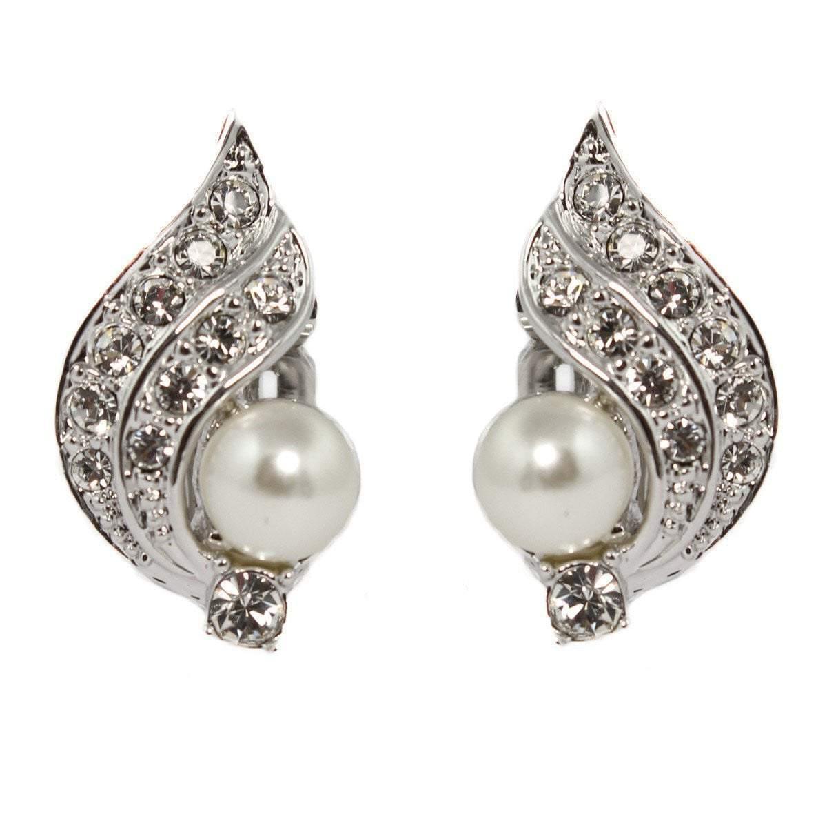 Clip On Freshwater Pearl Leaf Stud Earrings