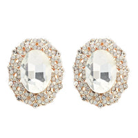 Studs - Large Oval Clear Crystal Gold Stud