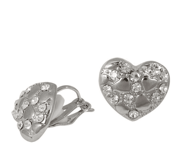 Clip On Studded Heart Elegant Crystal Stud Earrings – Clip