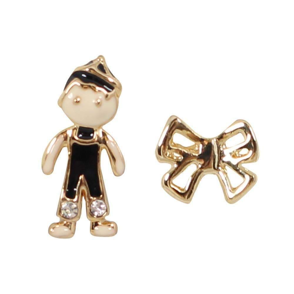 Clip On Teddy & Bow Set Stud Earrings